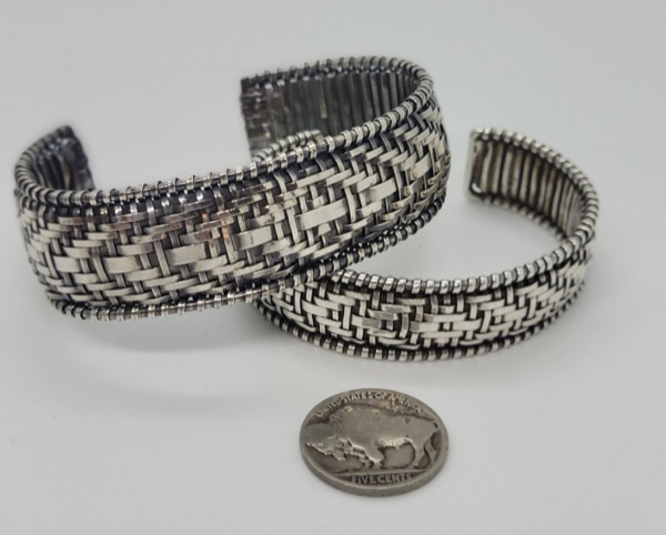 Woven Chevron Narrow Small Cuff Bracelet (B101)
