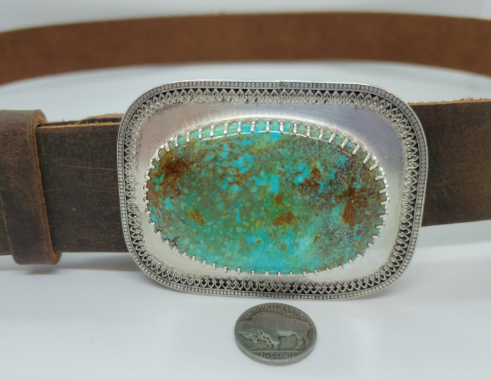 3D Belt DH155 Turquoise with Clear Crystal Oval Buckle