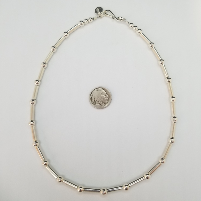 Tube Silver and Bead Necklace (N77)