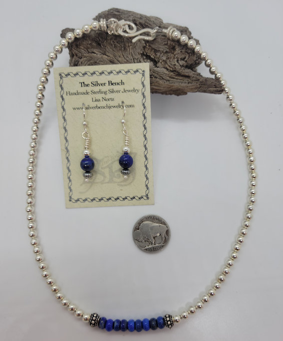 Lapis & Silver Bead Necklace (N153)